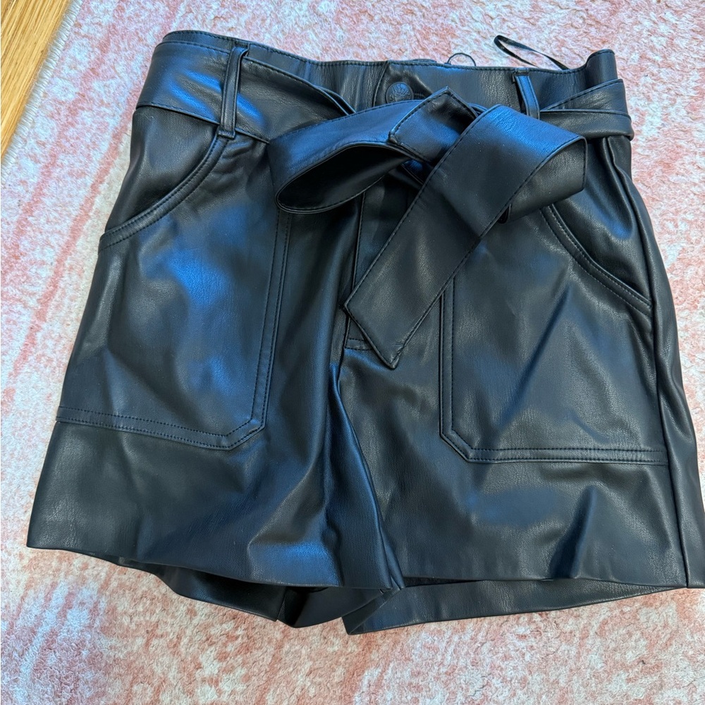 Zara Black High Waist Faux Leather Shorts